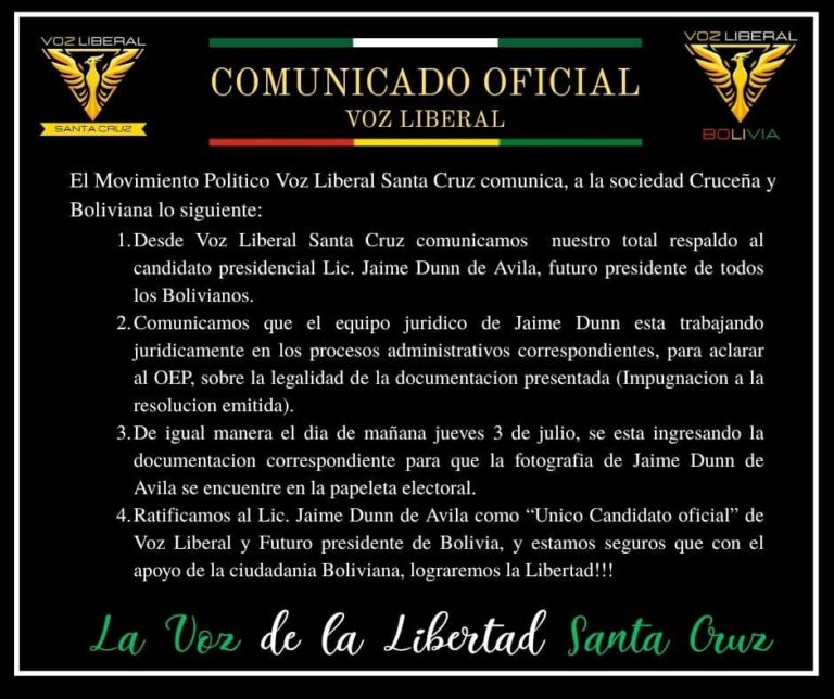COMUNICADO OFICIAL 06/2025 VOZ LIBERAL – SANTA CRUZ